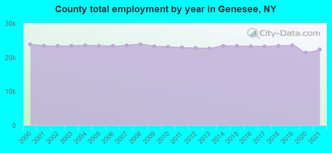 County total employment by year in Genesee, NY