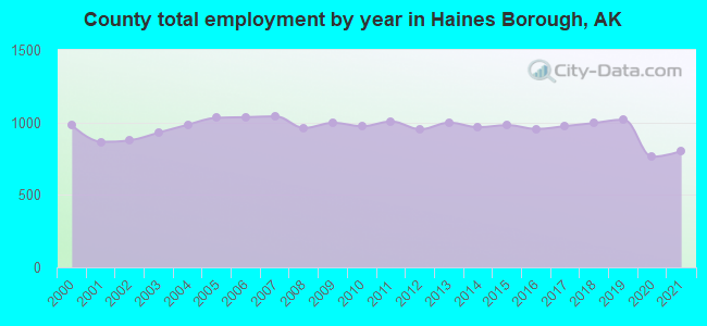 County total employment by year in Haines Borough, AK