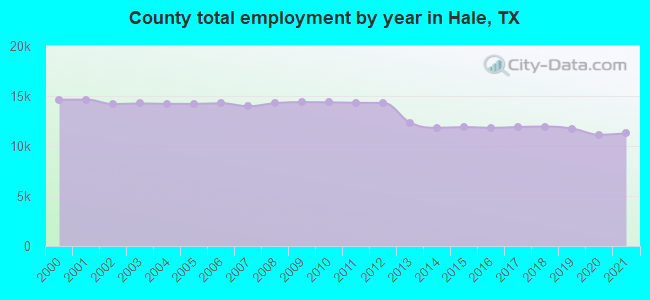 County total employment by year in Hale, TX