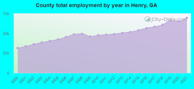 County total employment by year in Henry, GA
