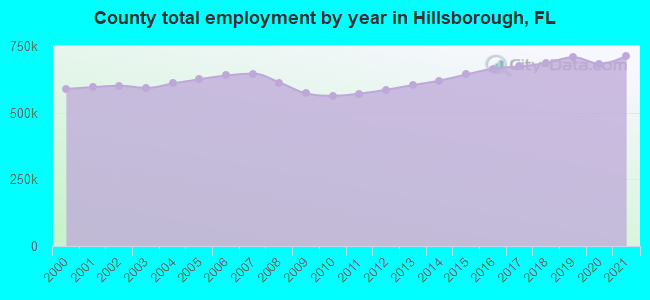 County total employment by year in Hillsborough, FL