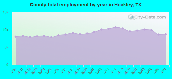 County total employment by year in Hockley, TX