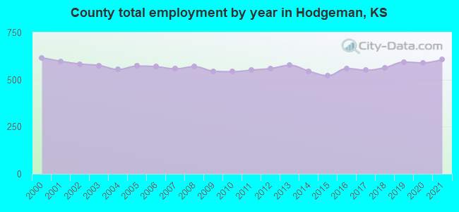 County total employment by year in Hodgeman, KS