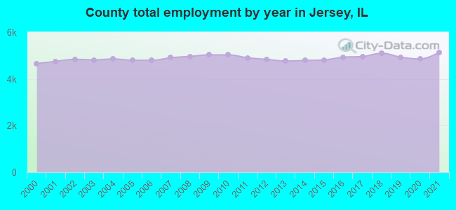 County total employment by year in Jersey, IL