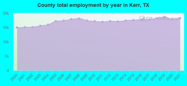 County total employment by year in Kerr, TX