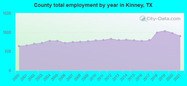 County total employment by year in Kinney, TX