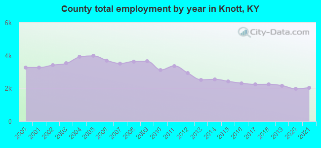 County total employment by year in Knott, KY