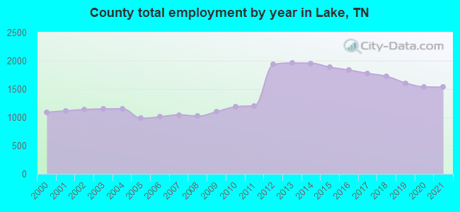 County total employment by year in Lake, TN