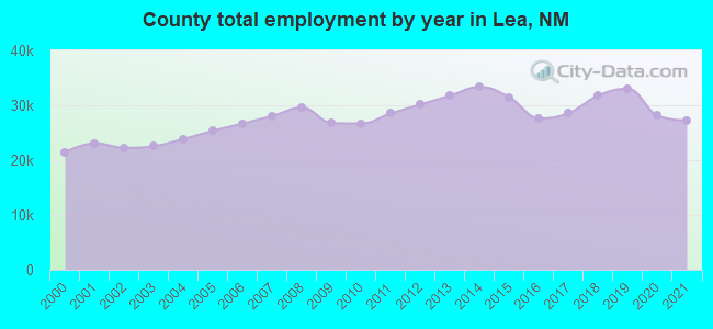 County total employment by year in Lea, NM