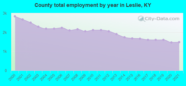 County total employment by year in Leslie, KY