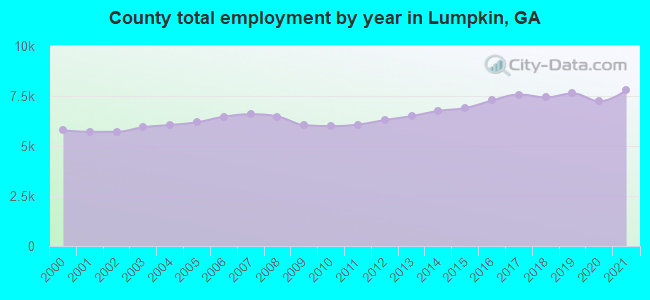 County total employment by year in Lumpkin, GA