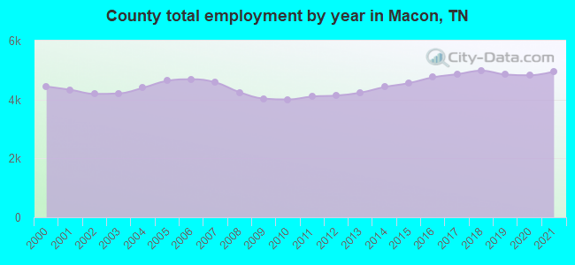 County total employment by year in Macon, TN