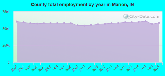 County total employment by year in Marion, IN