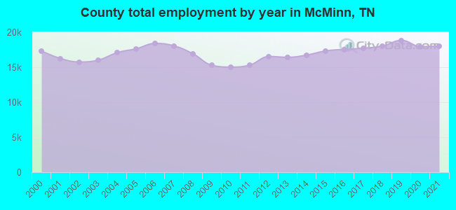County total employment by year in McMinn, TN