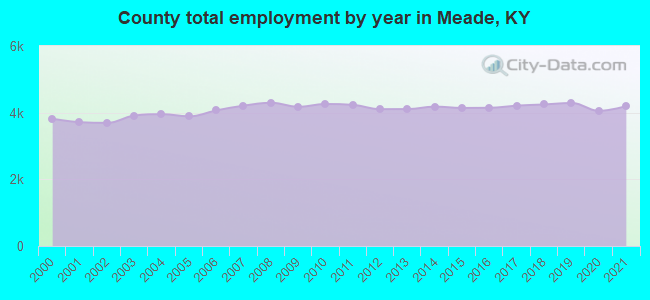 County total employment by year in Meade, KY