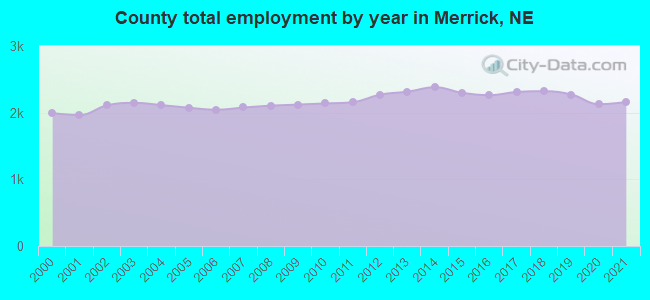 County total employment by year in Merrick, NE