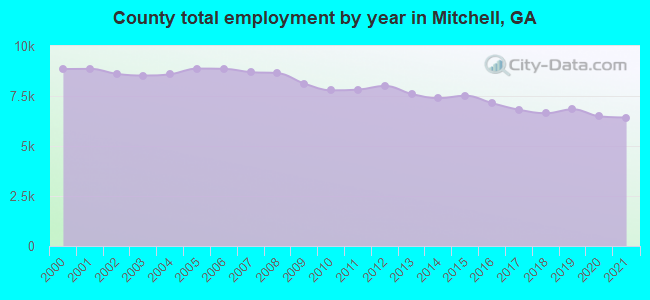 County total employment by year in Mitchell, GA