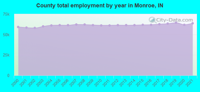 County total employment by year in Monroe, IN