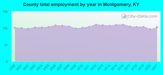 County total employment by year in Montgomery, KY
