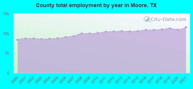 County total employment by year in Moore, TX