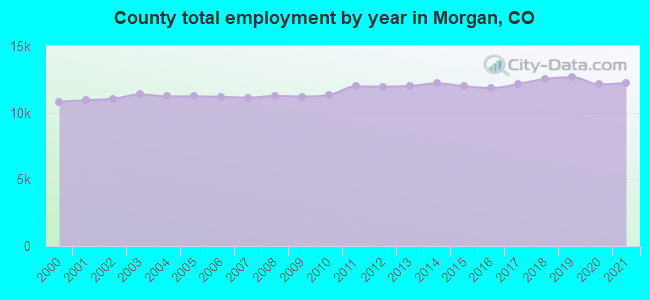 County total employment by year in Morgan, CO