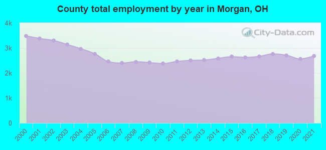 County total employment by year in Morgan, OH