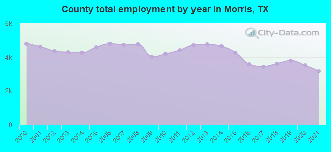 County total employment by year in Morris, TX