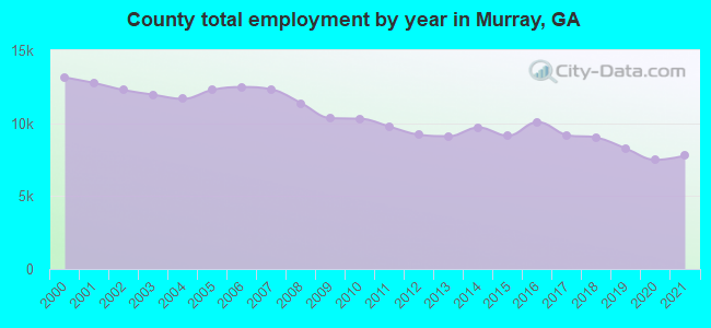 County total employment by year in Murray, GA
