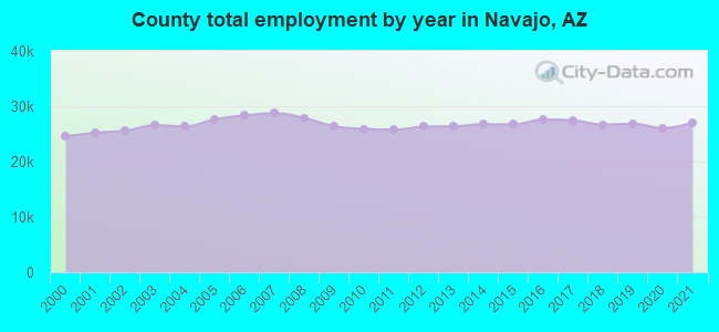 County total employment by year in Navajo, AZ