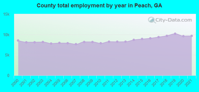 County total employment by year in Peach, GA