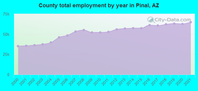 County total employment by year in Pinal, AZ
