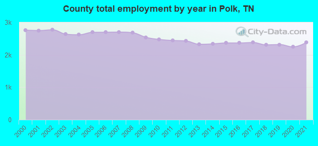 County total employment by year in Polk, TN
