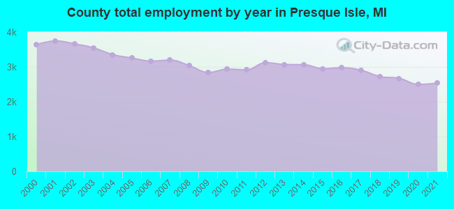 County total employment by year in Presque Isle, MI