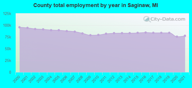 County total employment by year in Saginaw, MI