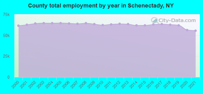 County total employment by year in Schenectady, NY