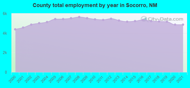 County total employment by year in Socorro, NM