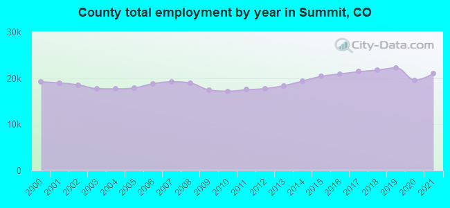 County total employment by year in Summit, CO