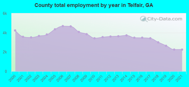 County total employment by year in Telfair, GA