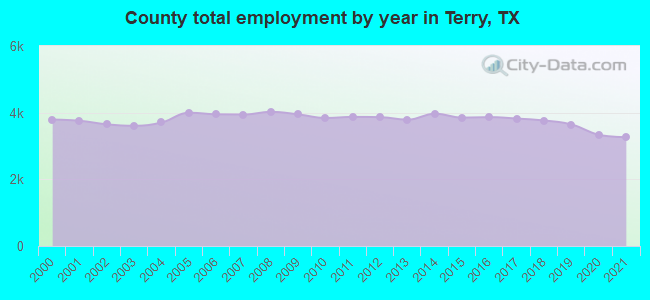 County total employment by year in Terry, TX