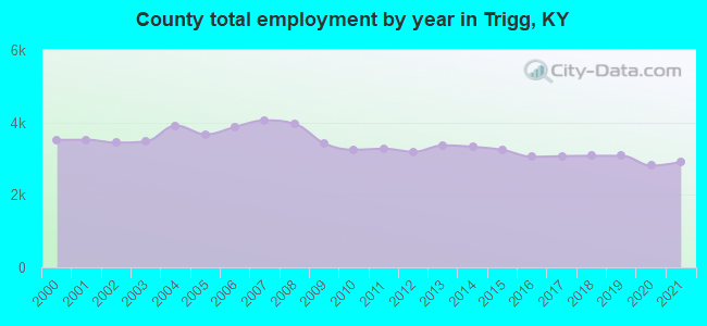 County total employment by year in Trigg, KY