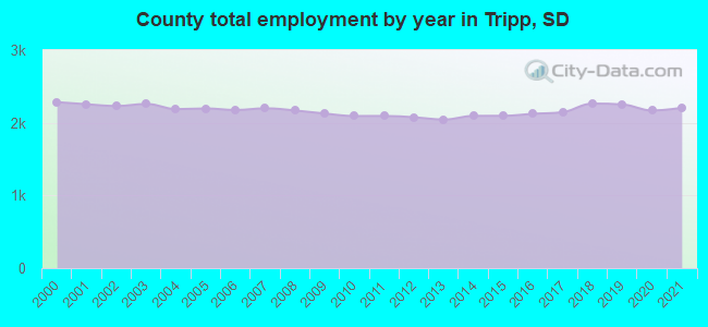 County total employment by year in Tripp, SD