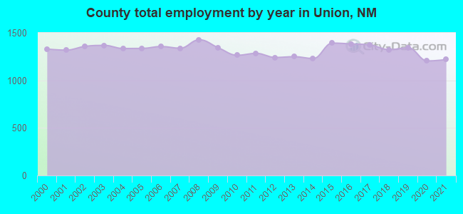 County total employment by year in Union, NM