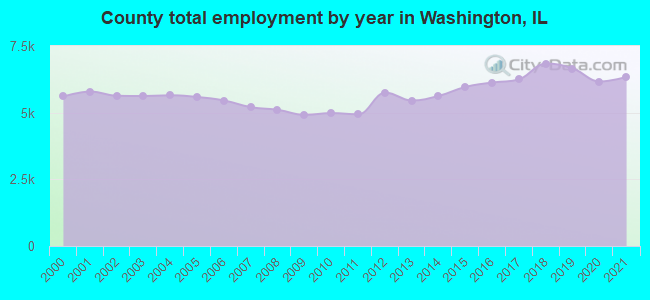 County total employment by year in Washington, IL