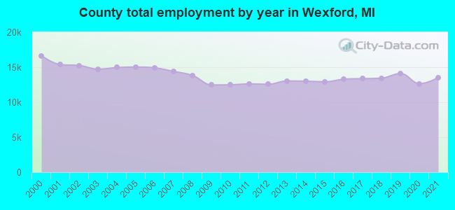 County total employment by year in Wexford, MI