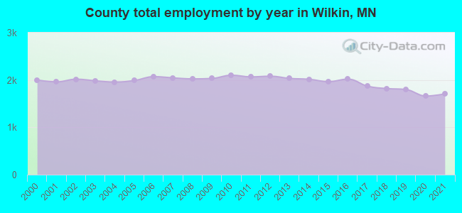 County total employment by year in Wilkin, MN