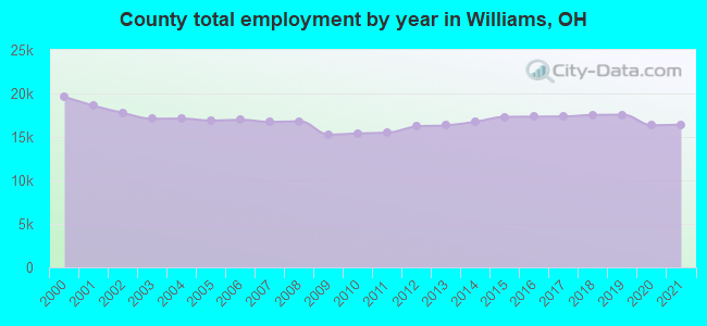 County total employment by year in Williams, OH