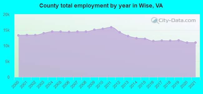 County total employment by year in Wise, VA