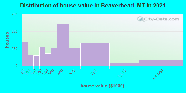 Distribution of house value in Beaverhead, MT in 2021
