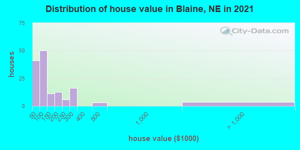Distribution of house value in Blaine, NE in 2019