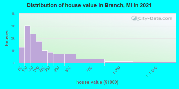 Distribution of house value in Branch, MI in 2022